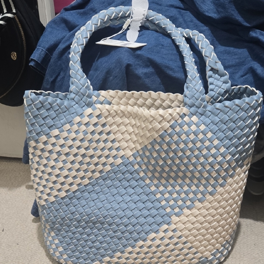 Urban Expressions Blue and Cream Checkered Tote